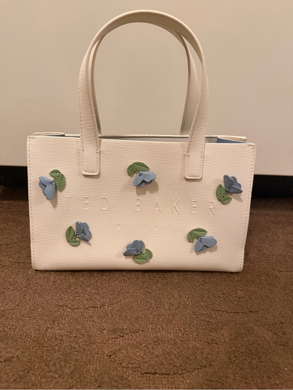 Ted Baker Aria White Tote with Blue Floral Appliqués